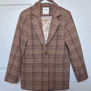 Abercrombie & Fitch Women's Oversize Brown Plaid Wool Blend Coat Size XS